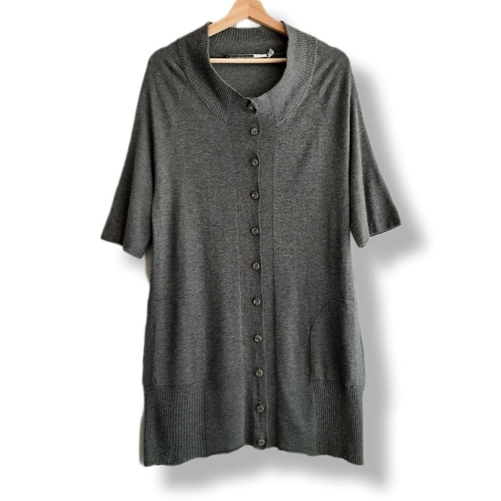 SPORTMAX CODE Short Sleeve Button Down Long Cardigan Grey Sz M